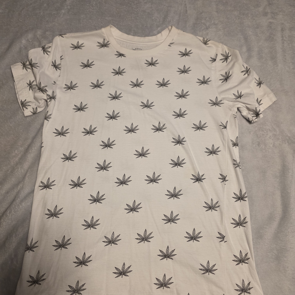 Eighty Eight White Tee with Black Weed Leaf Design